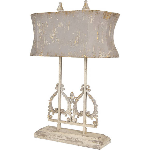 HAES DECO - Tafellamp - Shabby Chic -Vintage / Retro Lamp, 50x25x74 cm - Bruin / Wit Metaal - Bureaulamp, Sfeerlamp