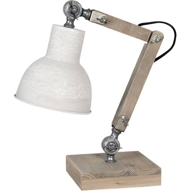 HAES DECO - Bureaulamp - Industrial - Vintage / Retro Lamp, 15x15x47 cm - Bruin/Wit Hout Metaal - Tafellamp, Sfeerlamp