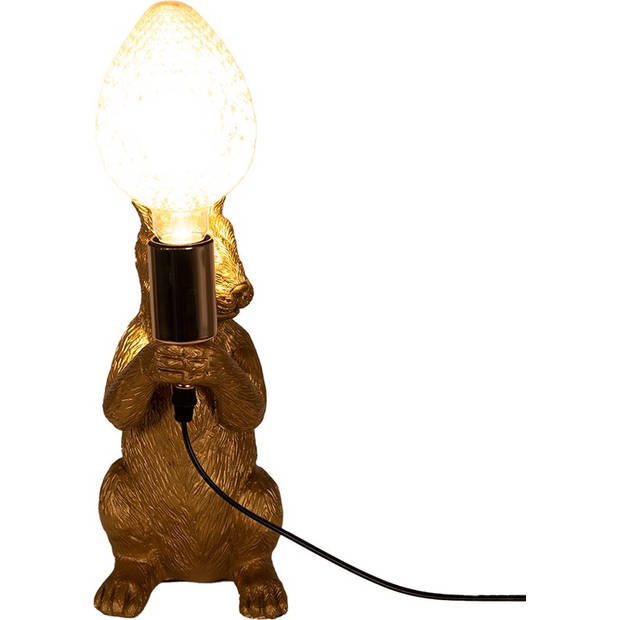 HAES DECO - Bureaulamp - City Jungle - Goudkleurig Konijn, 13x17x36 cm - Goudkleurig Polyresin - Tafellamp, Sfeerlamp