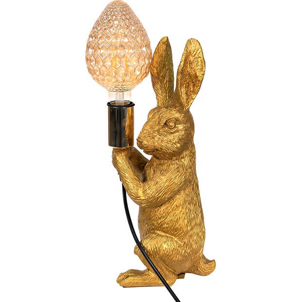 HAES DECO - Bureaulamp - City Jungle - Goudkleurig Konijn, 13x17x36 cm - Goudkleurig Polyresin - Tafellamp, Sfeerlamp