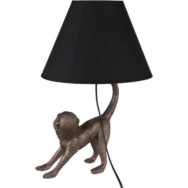 HAES DECO - Tafellamp - City Jungle - Aap, 29x27x43 cm - Bruin / Zwart Polyresin - Bureaulamp, Sfeerlamp, Nachtlampje