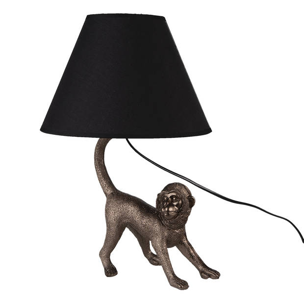 HAES DECO - Tafellamp - City Jungle - Aap, 29x27x43 cm - Bruin / Zwart Polyresin - Bureaulamp, Sfeerlamp, Nachtlampje