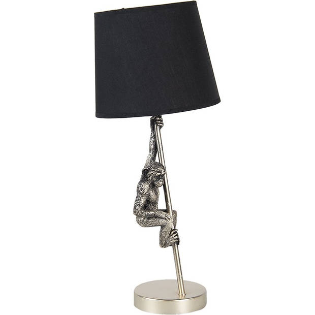 HAES DECO - Tafellamp - City Jungle - Klimmende Aap, Ø 20x49 cm - Zilverkleurig / Zwart - Bureaulamp, Sfeerlamp