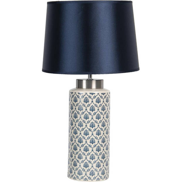 HAES DECO - Tafellamp - Modern Chic - Elegante Lamp, Ø 28x50 cm - Blauw/Wit Keramiek - Bureaulamp, Sfeerlamp