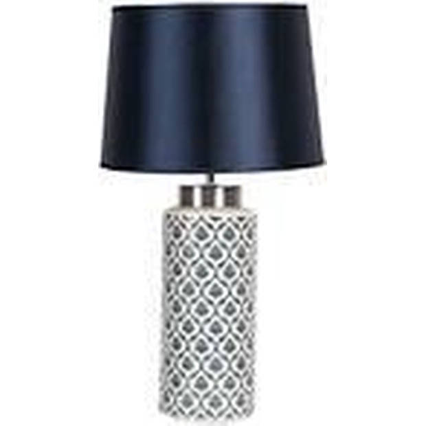 HAES DECO - Tafellamp - Modern Chic - Elegante Lamp, Ø 28x50 cm - Blauw/Wit Keramiek - Bureaulamp, Sfeerlamp