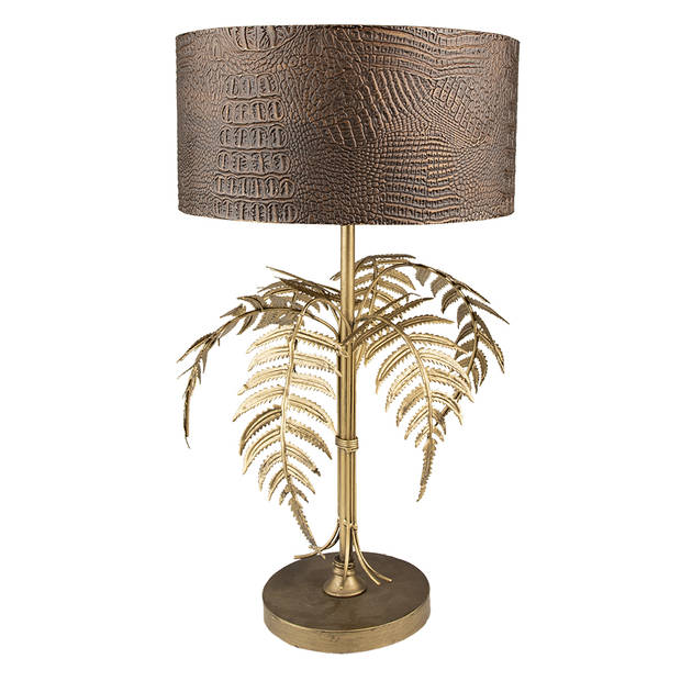 Clayre & Eef Tafellamp Ø 25x42 cm Bruin Ijzer Bladeren Bureaulamp Bruin Bureaulamp