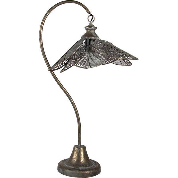 HAES DECO - Tafellamp - Dramatic Chic - Goudkleurige Bladeren / Bloem, 38x31x72 cm - Bureaulamp, Sfeerlamp, Nachtlampje