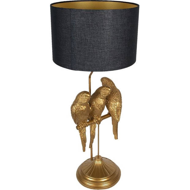 HAES DECO - Tafellamp - City Jungle - Goudkleurige Papagaaien Lamp, Ø 33x79 cm - Bureaulamp, Sfeerlamp