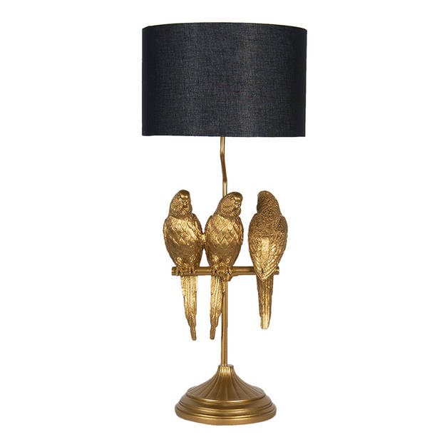 HAES DECO - Tafellamp - City Jungle - Goudkleurige Papagaaien Lamp, Ø 33x79 cm - Bureaulamp, Sfeerlamp