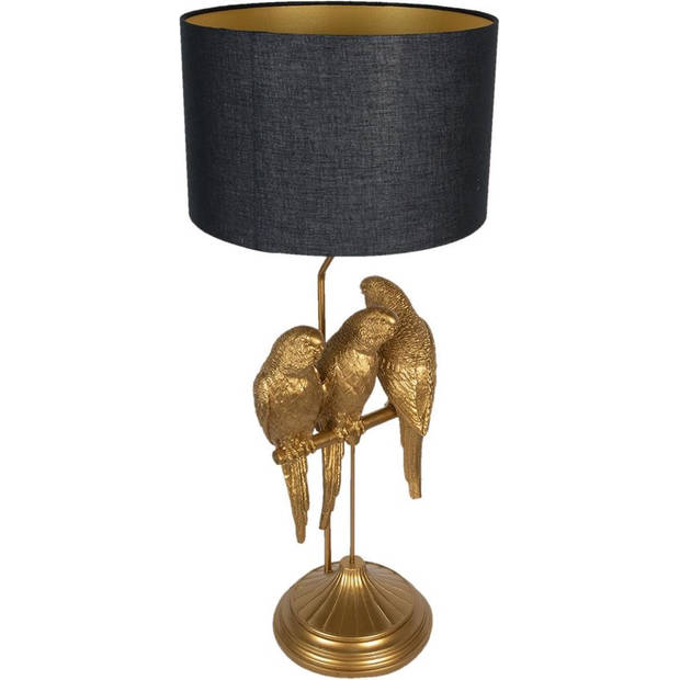 HAES DECO - Tafellamp - City Jungle - Goudkleurige Papagaaien Lamp, Ø 33x79 cm - Bureaulamp, Sfeerlamp
