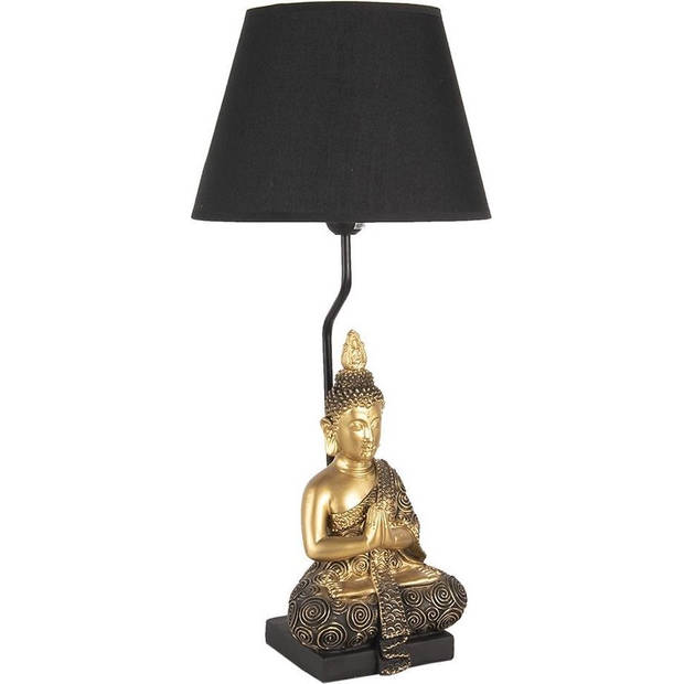 HAES DECO - Tafellamp - Dramatic Chic - Goudkleurige Boeddha, Ø 28x60 cm - Bureaulamp, Sfeerlamp, Nachtlampje