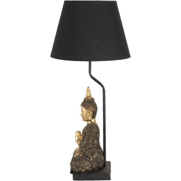 HAES DECO - Tafellamp - Dramatic Chic - Goudkleurige Boeddha, Ø 28x60 cm - Bureaulamp, Sfeerlamp, Nachtlampje