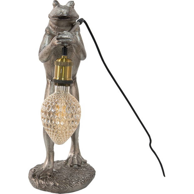 HAES DECO - Tafellamp - City Jungle - Zilvergrijze Kikker, 24x18x49 cm - Bureaulamp, Sfeerlamp, Nachtlampje
