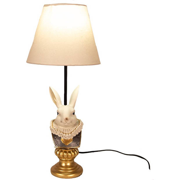 HAES DECO - Tafellamp - Dramatic Chic - Stijlvol Konijn, Ø 23x53 cm - Goudkleurig - Bureaulamp, Sfeerlamp, Nachtlampje