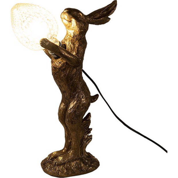HAES DECO - Tafellamp - City Jungle - Goudkleurig Konijn, 12x24x41 cm - Bureaulamp, Sfeerlamp, Nachtlampje