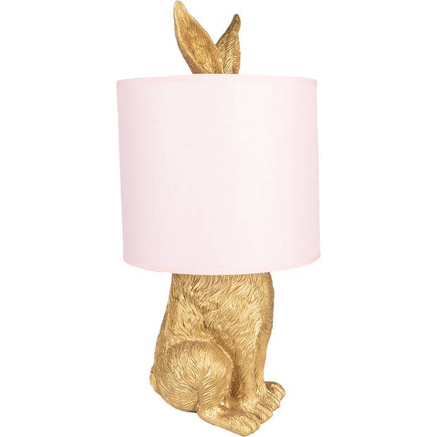 HAES DECO - Tafellamp - City Jungle - Konijn in de Lamp, Ø 20x43 cm - Goud/Roze - Bureaulamp, Sfeerlamp, Nachtlampje