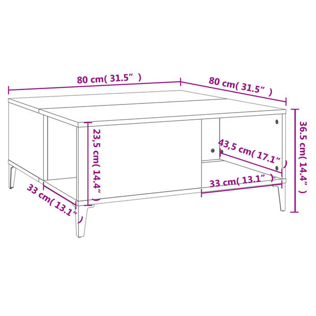 vidaXL Salontafel 80x80x36,5 cm bewerkt hout zwart