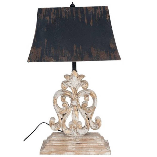 HAES DECO - Tafellamp - Shabby Chic - Vintage / Retro Lamp, 40*28*67 cm - Bruin/Wit - Bureaulamp, Sfeerlamp, Nachtlamp