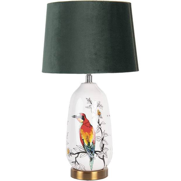 HAES DECO - Tafellamp - Modern Chic - Vogel bedrukte Lamp, Ø 28*50 cm - Goudkleurig - Bureaulamp, Sfeerlamp, Nachtlamp
