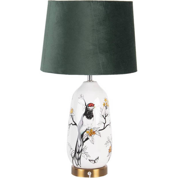 HAES DECO - Tafellamp - Modern Chic - Vogel bedrukte Lamp, Ø 28*50 cm - Goudkleurig - Bureaulamp, Sfeerlamp, Nachtlamp