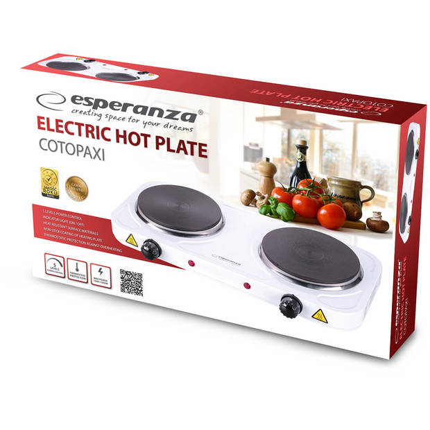 Esperanza Elektrische Kookplaat - 2 platen - Cotopaxi Wit (2000W)