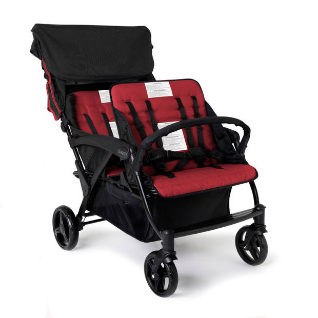 GAGGLE Odyssey 4x4 Quad Kinderwagen voor 4 kinderen Buggy met zonnekap in Rood / Zwart