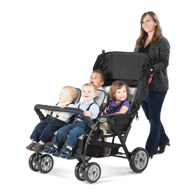 GAGGLE Compass 4x4 Quad Kinderwagen voor 4 kinderen Buggy met verstelbare gordel & zonnekap in Zwart