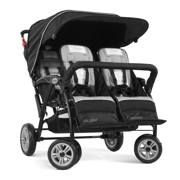 GAGGLE Compass 4x4 Quad Kinderwagen voor 4 kinderen Buggy met verstelbare gordel & zonnekap in Zwart