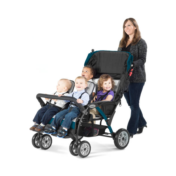 GAGGLE Compass 4x4 Quad Kinderwagen voor 4 kinderen Buggy met verstelbare gordel & zonnekap in Blauw / Zwart