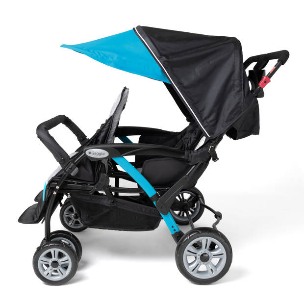 GAGGLE Compass 4x4 Quad Kinderwagen voor 4 kinderen Buggy met verstelbare gordel & zonnekap in Blauw / Zwart