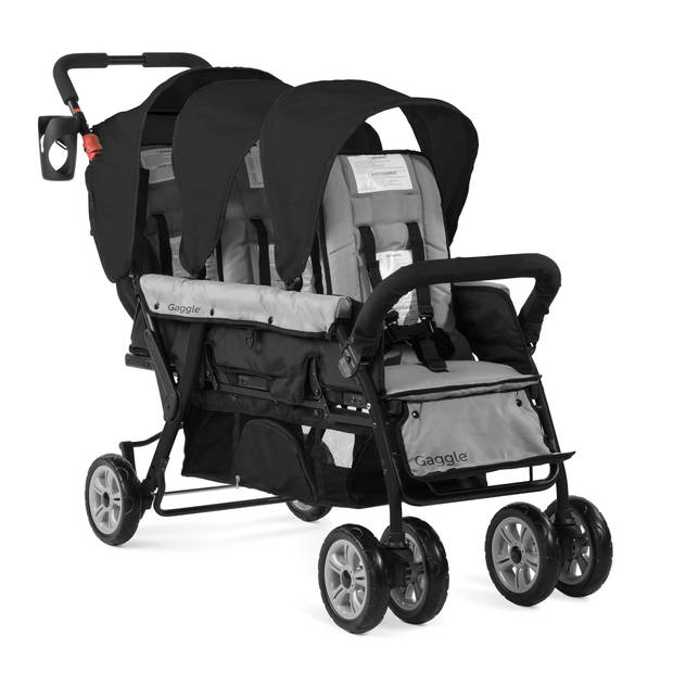 GAGGLE Compass Kinderwagen voor 3 kinderen Buggy met verstelbare gordel & zonnekap in Zwart