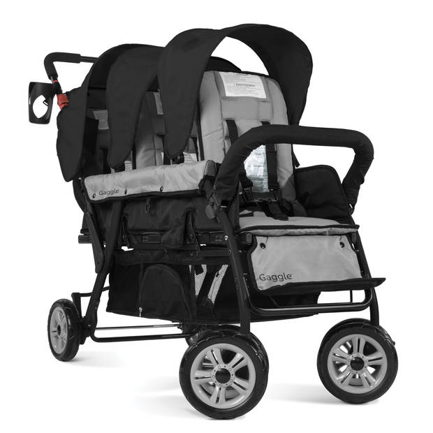 GAGGLE Compass Kinderwagen voor 3 kinderen Buggy met verstelbare gordel & zonnekap in Zwart