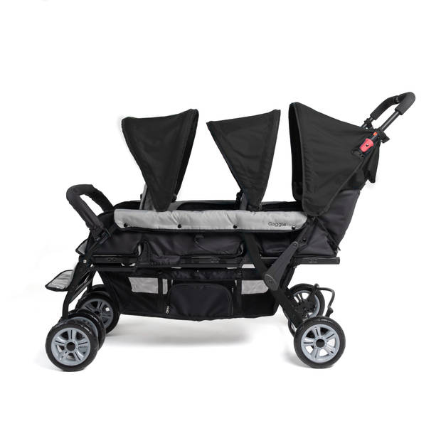 GAGGLE Compass Kinderwagen voor 3 kinderen Buggy met verstelbare gordel & zonnekap in Zwart