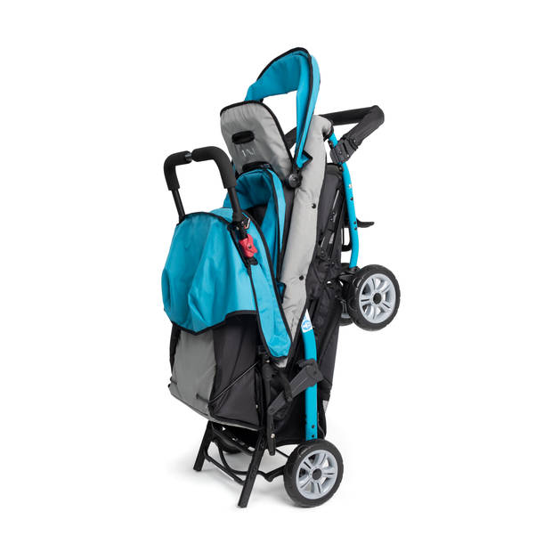 GAGGLE Compass Kinderwagen voor 3 kinderen Buggy met verstelbare gordel & zonnekap in Zwart / Blauw