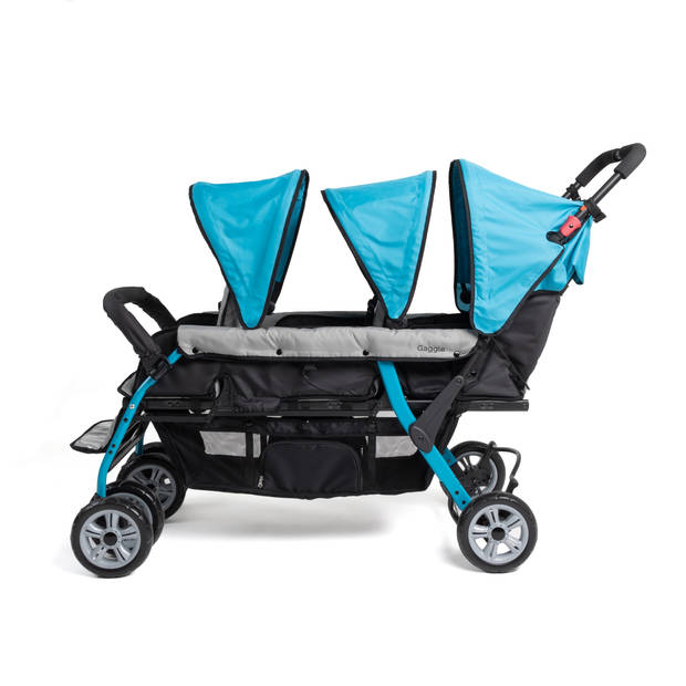 GAGGLE Compass Kinderwagen voor 3 kinderen Buggy met verstelbare gordel & zonnekap in Zwart / Blauw