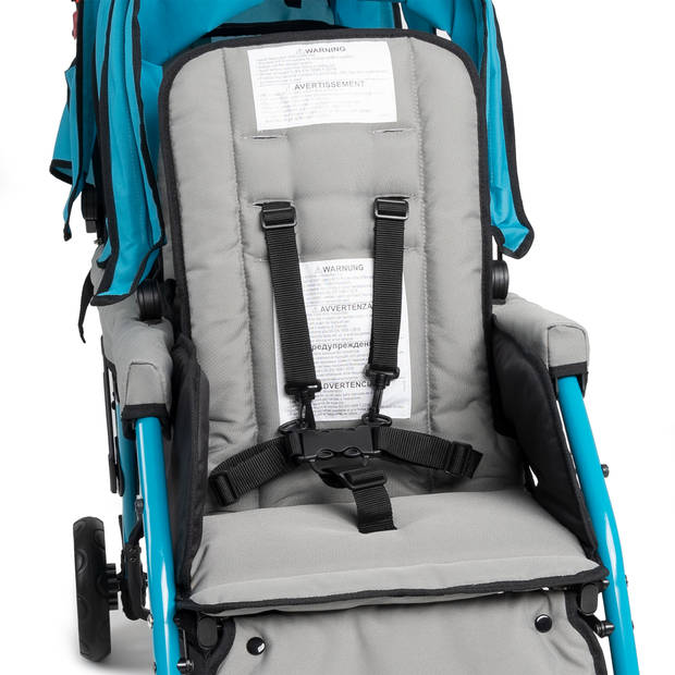 GAGGLE Compass Kinderwagen voor 3 kinderen Buggy met verstelbare gordel & zonnekap in Zwart / Blauw