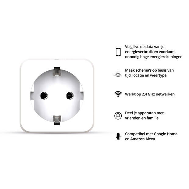 FlinQ Slimme Stekker - Smart Plug - Incl Tijdschakelaar & Energiemeter - 2-pack - Wit