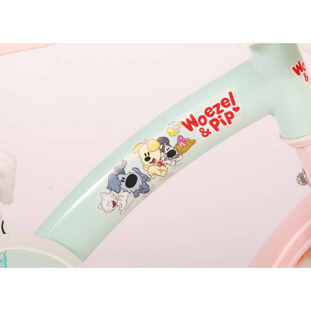 Woezel & Pip Kinderfiets - Meisjes - 10 inch - Mint Blauw/Roze - Doortrapper
