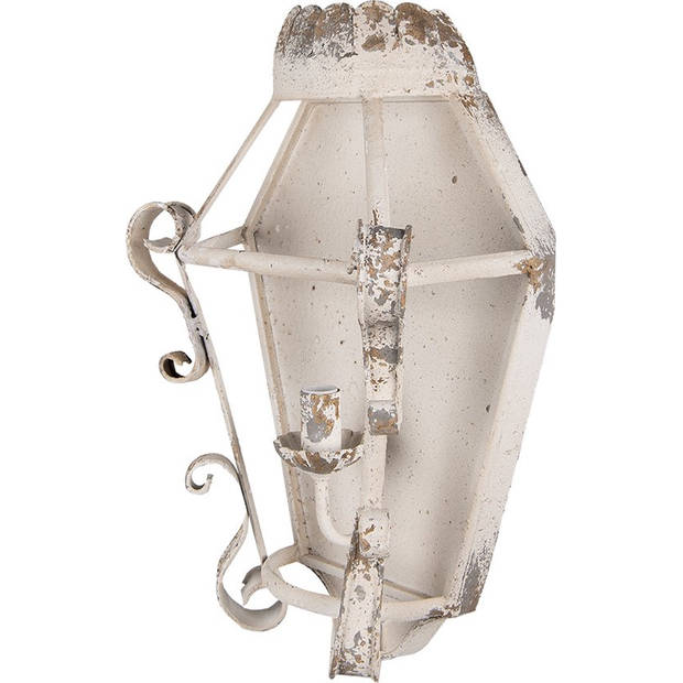 HAES DECO - Wandlamp - Shabby Chic - Vintage / Retro Lamp, 33x18x49 cm - Gebroken wit Metaal - Muurlamp, Sfeerlamp