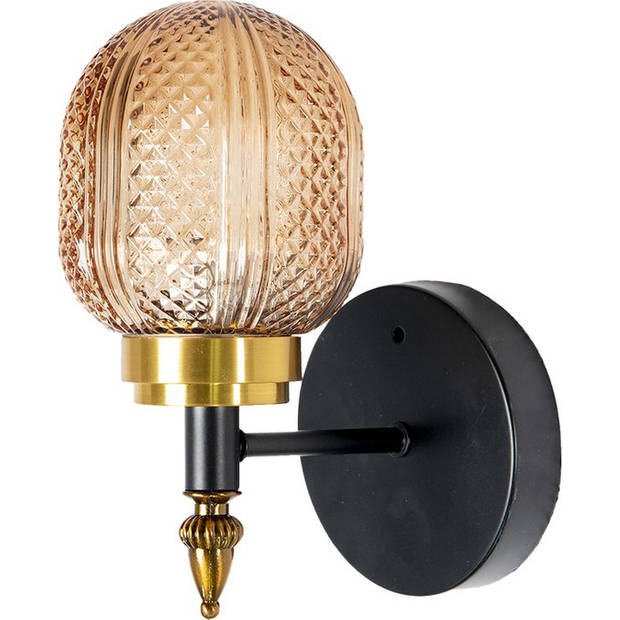 HAES DECO - Wandlamp - Modern Chic - Stijlvolle Lamp, 13x15x23 cm - Goudkleurig/Zwart - Muurlamp, Sfeerlamp