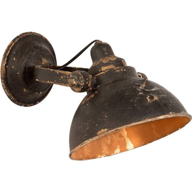 HAES DECO - Wandlamp - Industrial - Vintage / Retro Lamp, 21x30x19 cm - Zwart Metaal - Ronde Muurlamp, Sfeerlamp
