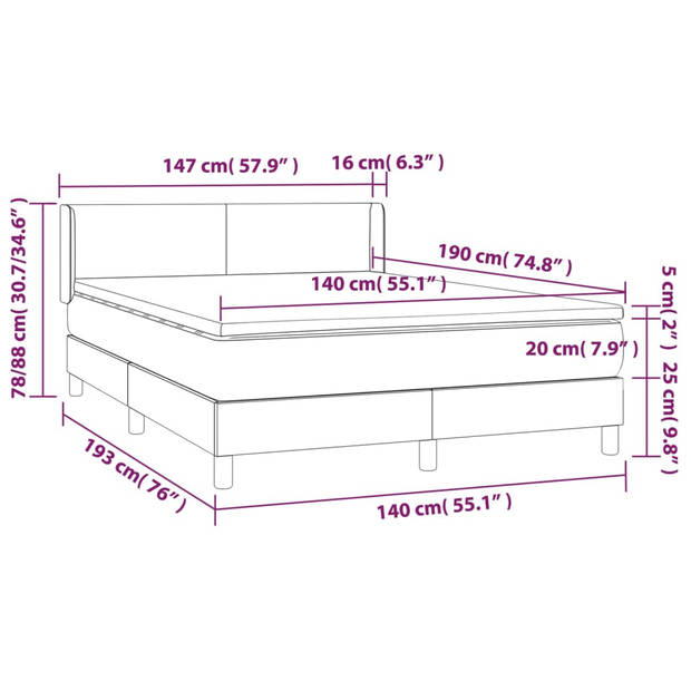 vidaXL Boxspring met matras fluweel roze 140x190 cm