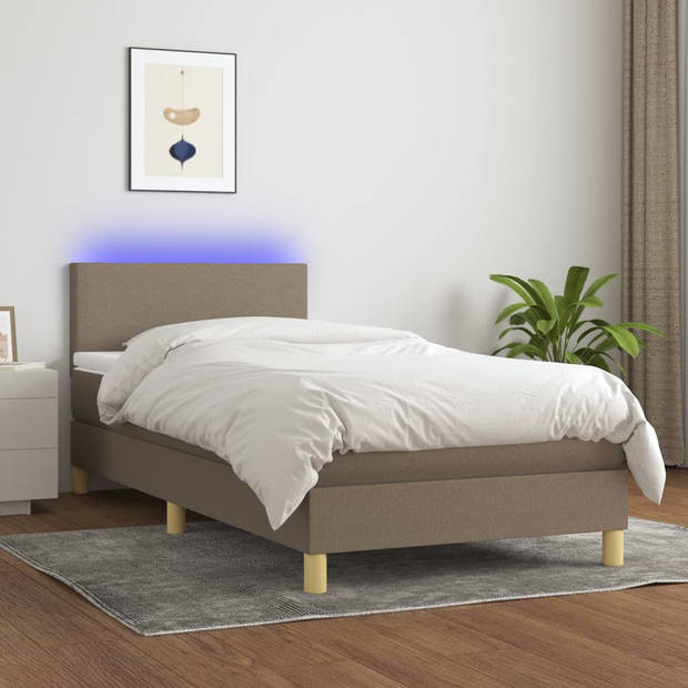 vidaXL Boxspring met matras en LED stof taupe 80x200 cm