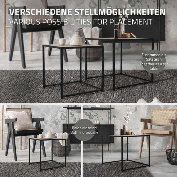 Bijzettafel set van 2 zwart/eiken-look metaal ML-Design