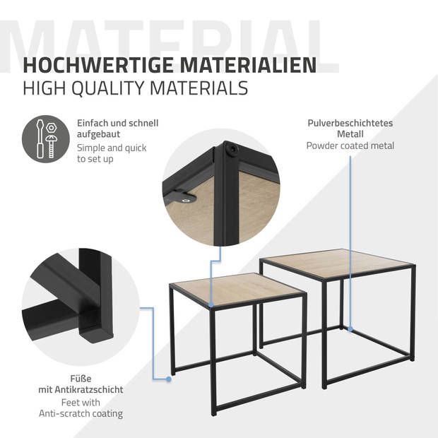 Bijzettafel set van 2 zwart/eiken-look metaal ML-Design