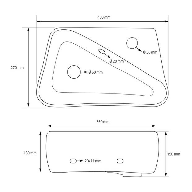 Wastafel incl. afvoerset met overloop 45x27x13 cm Wit keramiek ML-Design