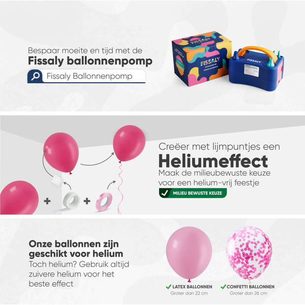 Fissaly® 40 stuks Roze, Wit & Donkerroze Helium Ballonnen met Lint – Versiering Decoratie – Papieren Confetti – Latex