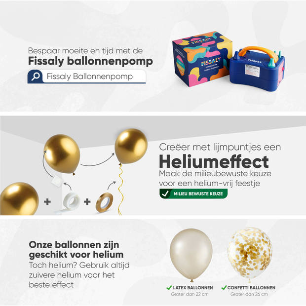 Fissaly® 40 stuks Goud & Wit Helium Ballonnen met Lint – Verjaardag Versiering Decoratie – Papieren Confetti – Latex