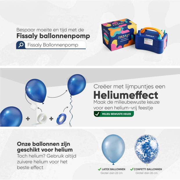 Fissaly® 40 stuks Blauw, Wit & Donkerblauw Helium Ballonnen met Lint – Versiering Decoratie – Papieren Confetti – Latex