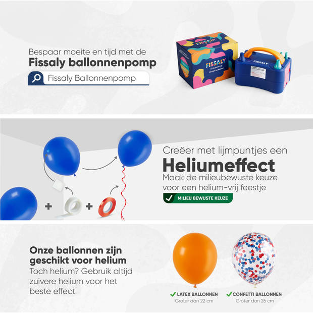 Fissaly® 40 stuks Rood, Wit, Blauw & Oranje Helium Ballonnen met Lint – Koningsdag - Decoratie – Papieren Confetti